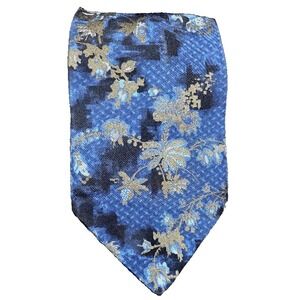 Geoffrey Beene Men's Floral Silk Tie Blue Black Gold Made in Italy Necktie